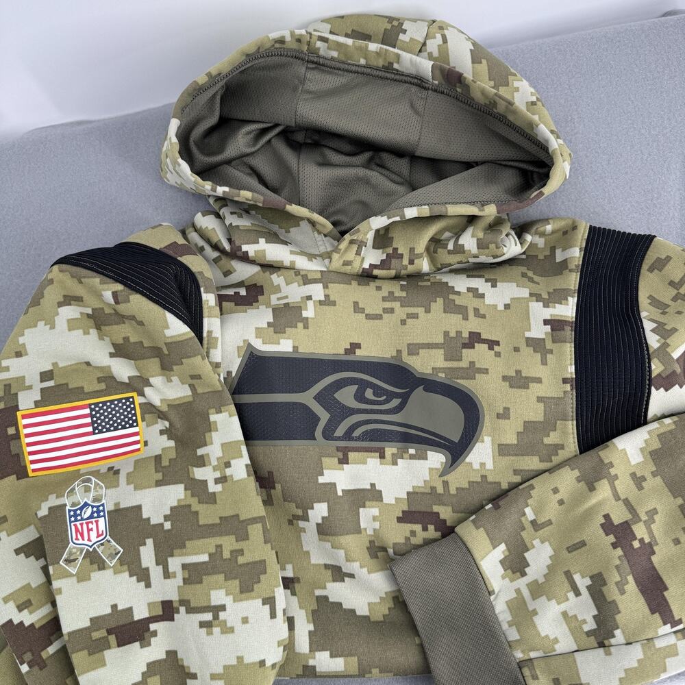 Nike On‎ Field Seattle Seahawks Salute To Service Pullover Hoodie Youth XL Camo